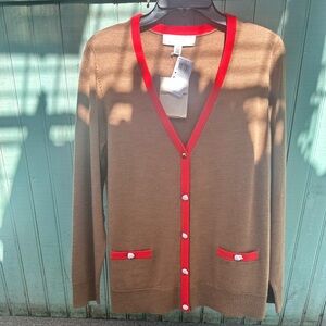 Brown and red button up Coach top